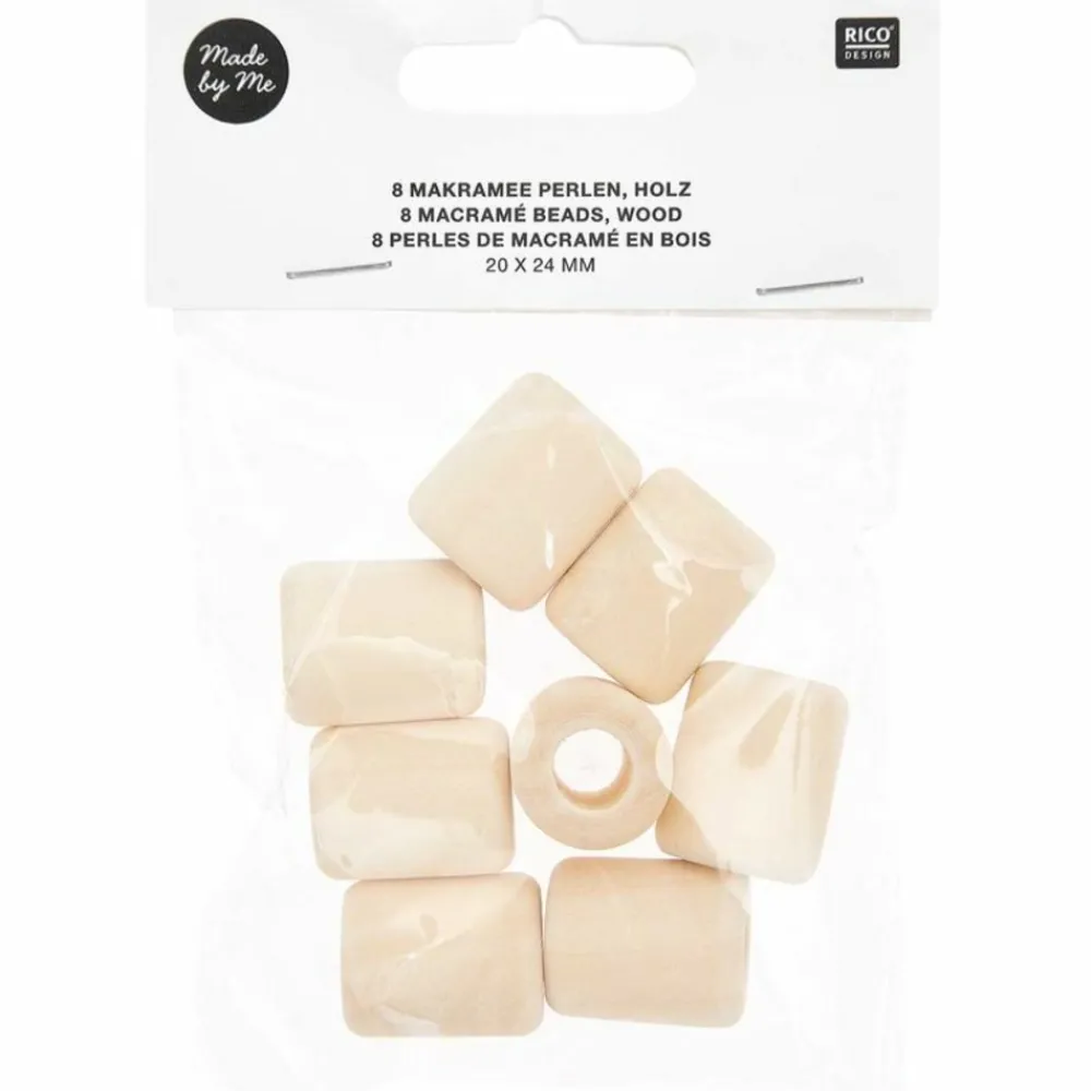 Rico Design - 8 perles cylindriques - bois nature - 24 mm Hot
