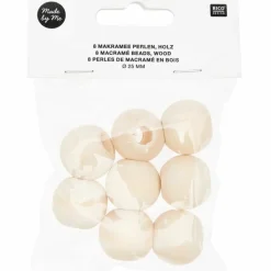Rico Design - 8 perles rondes macramé - bois nature - 25 mm Online