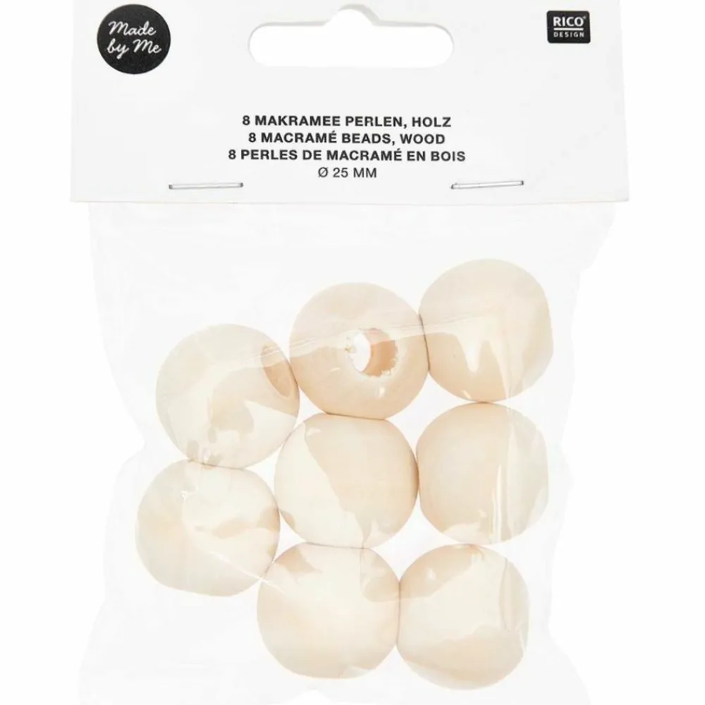 Rico Design - 8 perles rondes macramé - bois nature - 25 mm Online