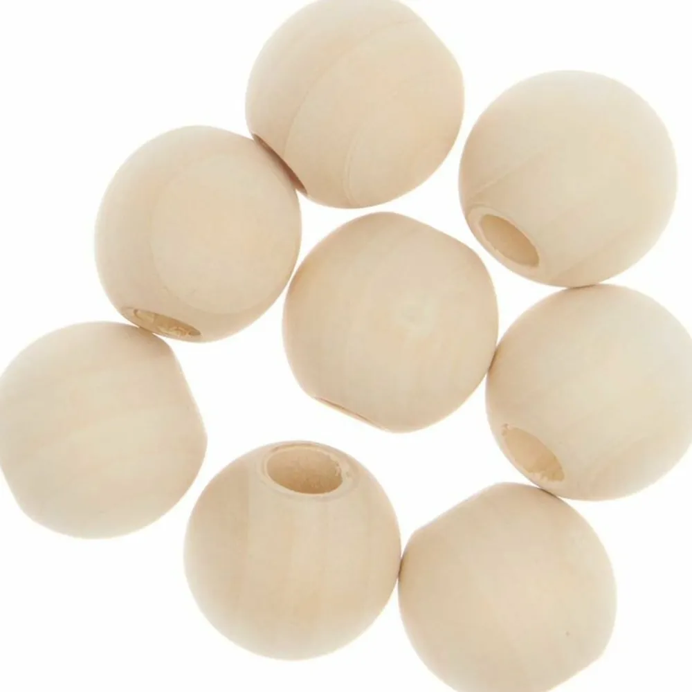Rico Design - 8 perles rondes macramé - bois nature - 25 mm Online