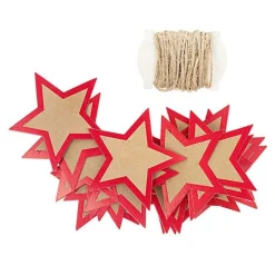 Rico Design Décoration Créative | - 24 étiquettes à suspendre étoiles kraft & rouges