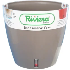Riviera Cache-Pots Et Bacs D'Intérieur|Pots Et Jardinières | - Pot Réserve d'eau Eva New en polypropylène 100% recyclable Taupe Ø30cm