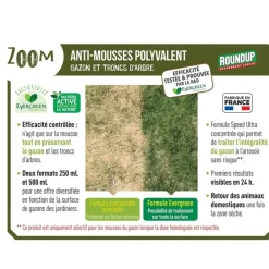 Roundup Traitement Et Pulvérisation | - anti-mousses concentré gazon et troncs d'arbres 250 ml ( rmouss250 )