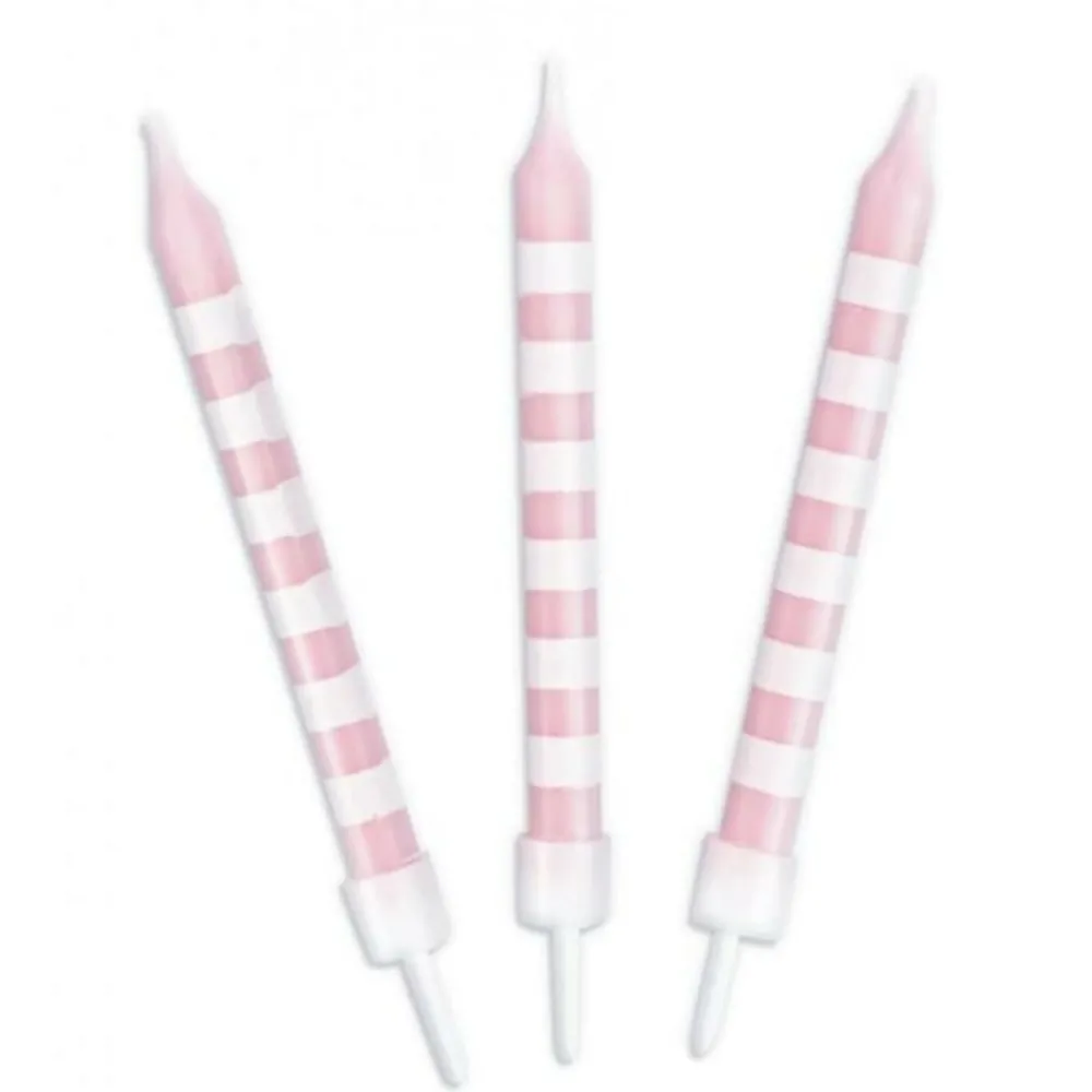 Scrapcooking Party Fête Et Anniversaire | - 12 bougies rose à rayures blanches