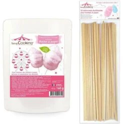 Scrapcooking - Préparation barbe à papa rose 160 g + 25 bâtonnets Hot