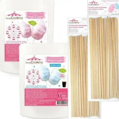 Scrapcooking Fête Et Anniversaire | - Préparation barbe à papa bleue + rose + 50 bâtonnets