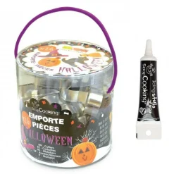Scrapcooking Fête Et Anniversaire | - Seau 16 emporte-pièces à pâtisserie halloween + stylo alimentaire noir