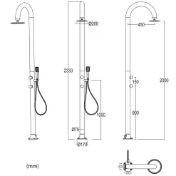 Sined Piscines Et Spas | - Douche blanche alu avec led douchette et capteur sans batterie