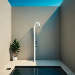 Sined Piscines Et Spas | - Douche blanche alu avec led douchette capteur et double arrivee