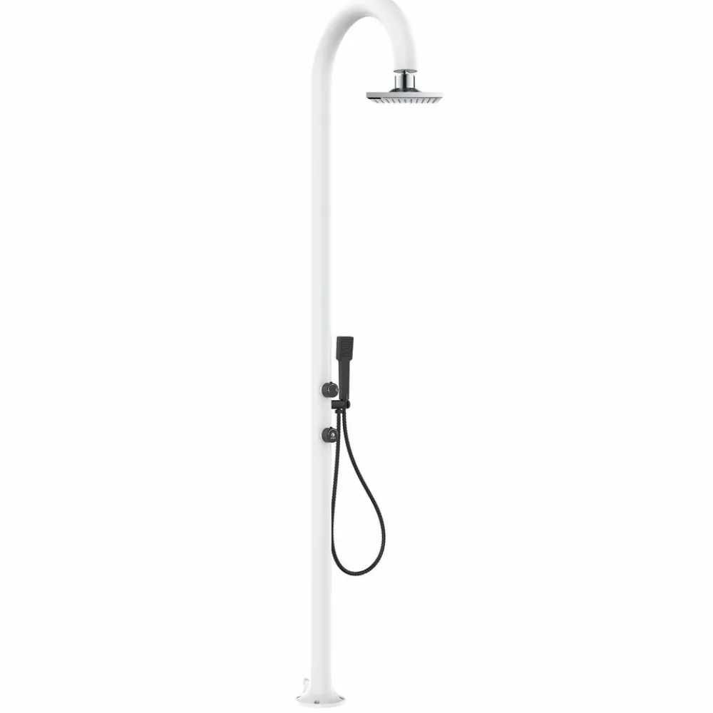 Sined Piscines Et Spas | - Douche blanche alu avec led douchette capteur et double arrivee
