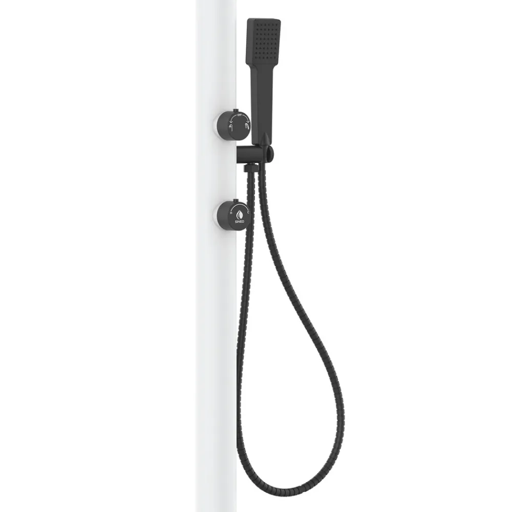 Sined Piscines Et Spas | - Douche blanche alu avec led douchette capteur et double arrivee