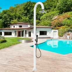 Sined Piscines Et Spas | - Douche blanche alu avec led douchette capteur et double arrivee