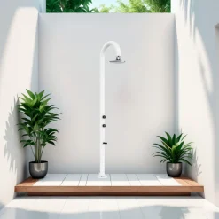 Sined Piscines Et Spas | - Douche blanche en alu avec led eau chaudefroide et lavepieds