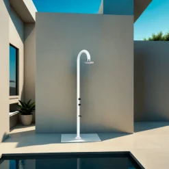 Sined Piscines Et Spas | - Douche blanche en alu avec led eau chaudefroide et lavepieds