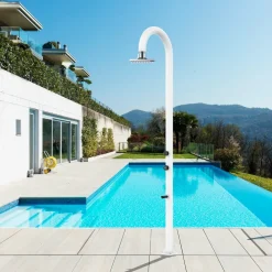 Sined Piscines Et Spas | - Douche blanche en alu avec led eau chaudefroide et lavepieds