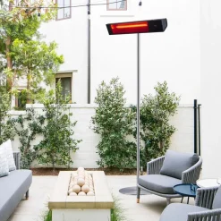 Sined Chauffage D’Extérieur | - Radiateur infrarouge wifi avec pôle 2000w verre noir chaud