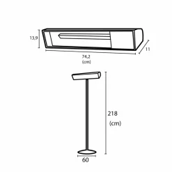Sined Chauffage D’Extérieur | - Radiateur infrarouge wifi avec pôle 2000w verre noir chaud