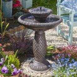 Smart Garden - Fontaine solaire bain d'oiseau 2 niveaux versailles Online