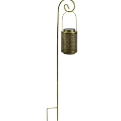 Smart Garden Eclairage D’Extérieur | - Lanterne solaire suspendue rabat à piquer structure et pied en métal effet doré patiné , boite de 2
