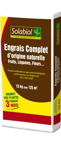 Solabiol Traitement Et Pulvérisation | - engrais complet - 15kg - sac - mini-granulés - epandage facile & sans poussière - double action socomp15