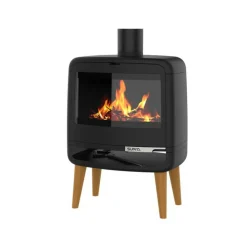 Supra - Fr9016130b-poêle à bois-vision horizontale et galbée - fonte - noir - d - kris Outlet