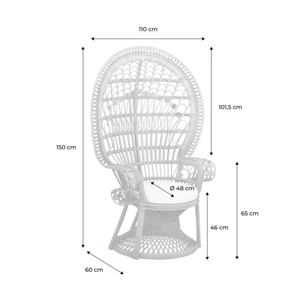 Sweeek Mobilier D'Intérieur | - Fauteuil vintage en rotin avec coussin d'assise. Mahe. L 110 x p 60 x h150cm