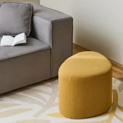 Sweeek - Tabouret. Pouf en forme de galet en tissu moutarde. Tao l 60 x p 44 x h 40cm New