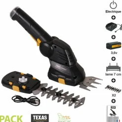 Texas - Pack cisaille à gazon 70mm et taille arbuste 120mm batterie lithium usb htg360li Outlet