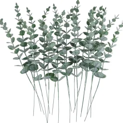 NA Plantes Artificielles | Tige de feuille d'eucalyptus artificielle - vert foncé
