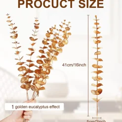 NA Plantes Artificielles | Tige de feuille d'eucalyptus artificielle dorée - or