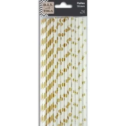 Toga Fête Et Anniversaire | - 24 pailles en papier doré et blanc