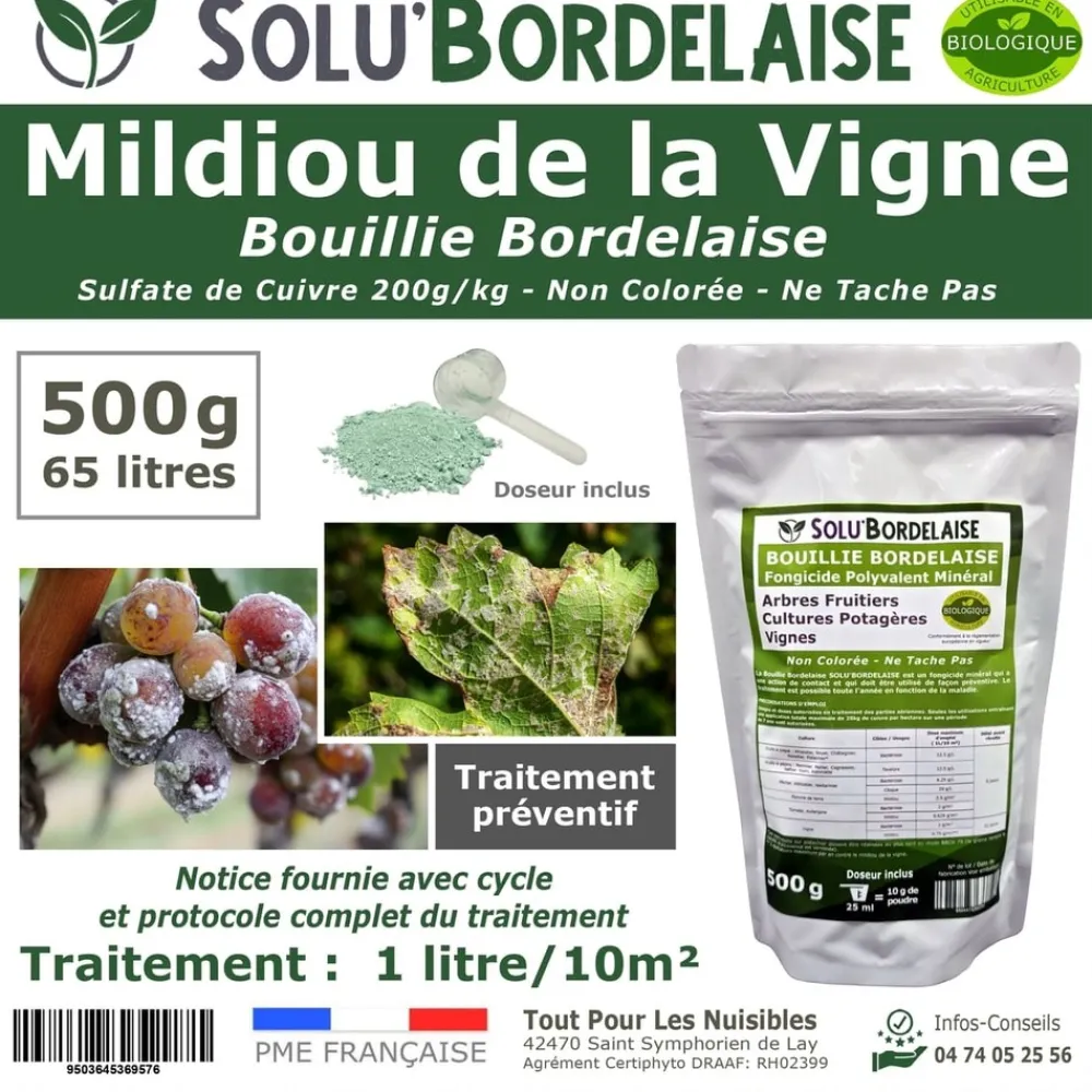 Tout Pour Les Nuisibles Traitement Et Pulvérisation | - Solu'bordelaise - 500 g de bouillie bordelaise - mildiou de la vigne - utilisable agriculture biologique