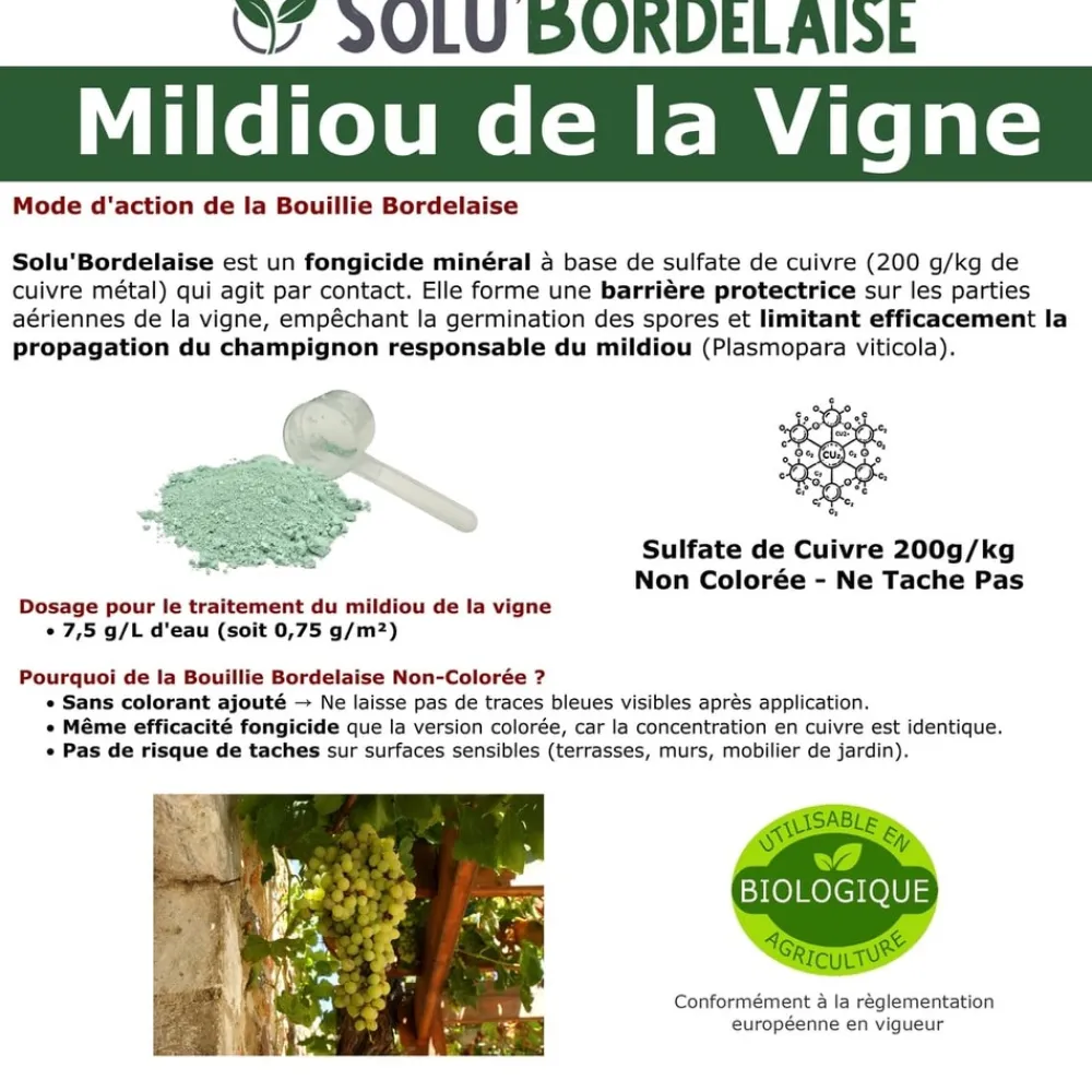 Tout Pour Les Nuisibles Traitement Et Pulvérisation | - Solu'bordelaise - 500 g de bouillie bordelaise - mildiou de la vigne - utilisable agriculture biologique