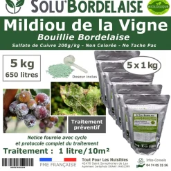 Tout Pour Les Nuisibles Traitement Et Pulvérisation | - Solu'bordelaise - 5 kg de bouillie bordelaise - mildiou de la vigne - utilisable agriculture biologique - 5 sachets 1kg