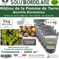 Tout Pour Les Nuisibles Traitement Et Pulvérisation | - Solu'bordelaise - 5 kg de bouillie bordelaise - mildiou de la pomme de terre - utilisable agriculture biologique - 5 sachetsde 1kg