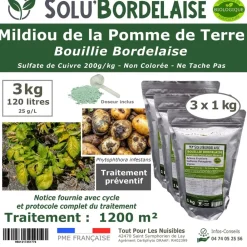 Tout Pour Les Nuisibles Traitement Et Pulvérisation | - Solu'bordelaise - 3 kg de bouillie bordelaise - mildiou de la pomme de terre - utilisable agriculture biologique - 3 sachets de 1kg