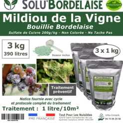 Tout Pour Les Nuisibles Traitement Et Pulvérisation | - Solu'bordelaise - 3 kg de bouillie bordelaise - mildiou de la vigne - utilisable agriculture biologique - 3 sachets de 1 kg
