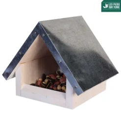 Truffaut Biodiversité Oiseaux Du Jardin | TRUFFAUT BIODIVERSITÉ - Mangeoire Eveil en pin avec toit métal pour oiseaux du jardin 18x15cm
