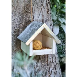 Truffaut Biodiversité Oiseaux Du Jardin | TRUFFAUT BIODIVERSITÉ - Mangeoire Eveil en pin avec toit métal pour oiseaux du jardin 18x15cm