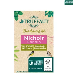 Truffaut Biodiversité TRUFFAUT BIODIVERSITÉ - Nichoir Rondin pour oiseaux du jardin - L.16 x l.14 x H.21 cm Sale
