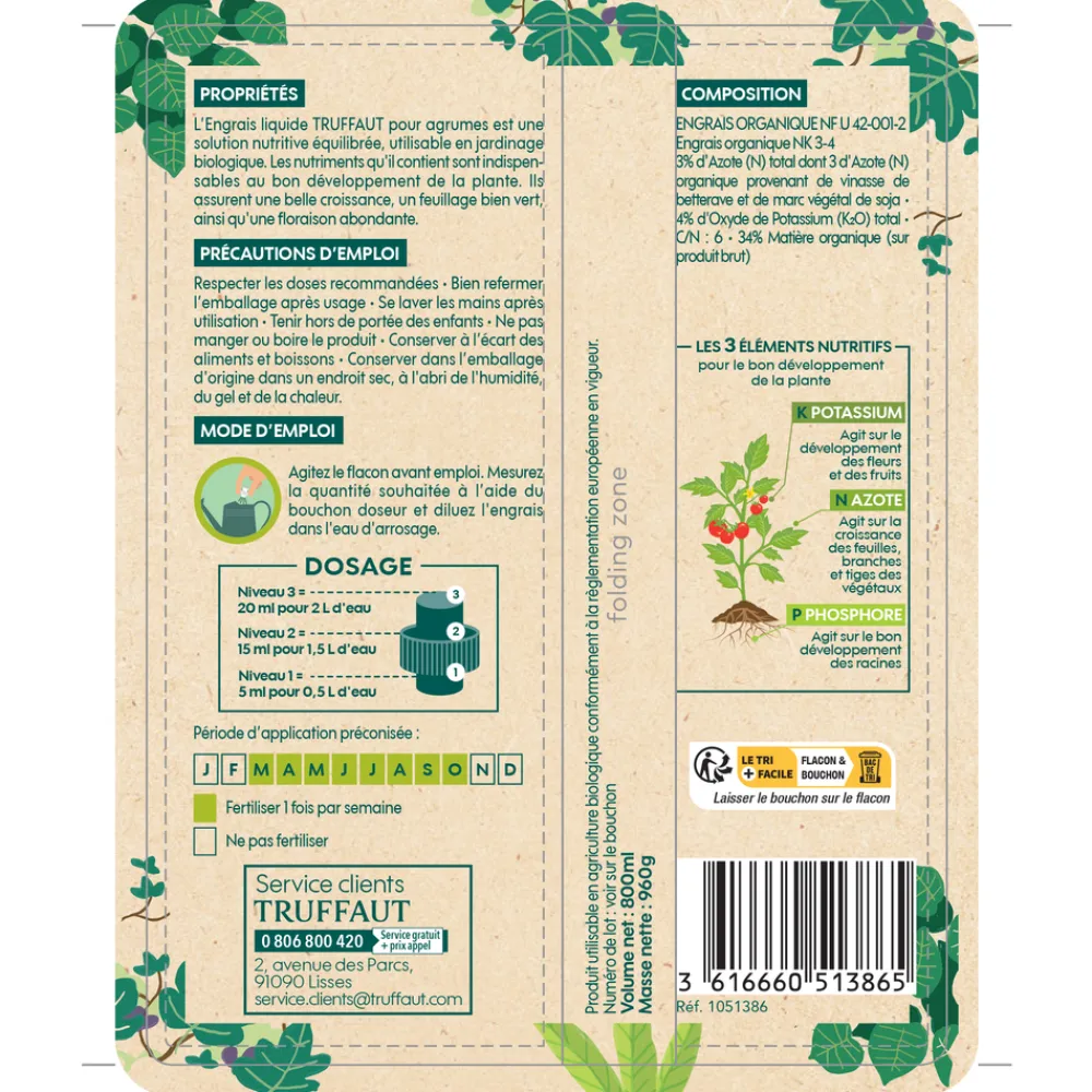 Truffaut UAB - Engrais liquide Truffaut agrumes 800 ml