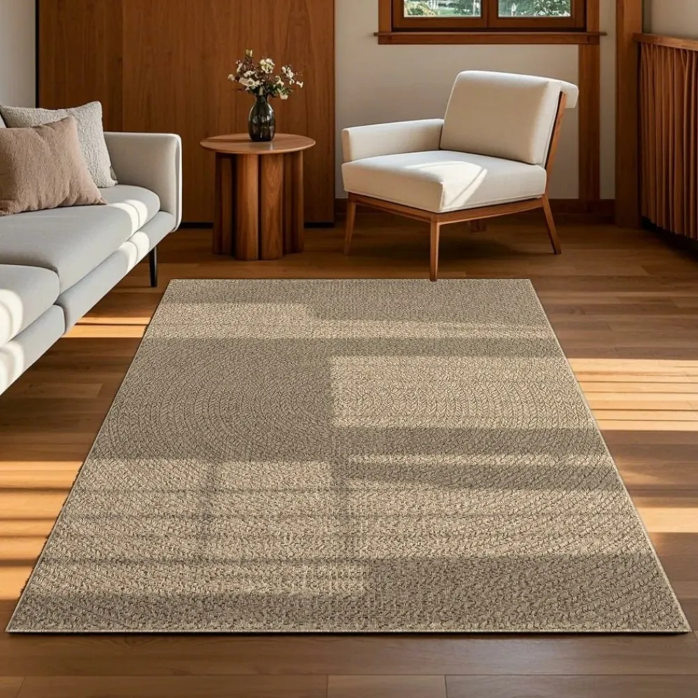 Unamourdetapis - Tapis extérieur intérieur 140x200 lyn13 rezy aspect jute motif rond ton sur ton Clearance