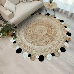 Unamourdetapis Objets De Décoration | - Tapis rond 150x150 rond jt rondi beige , tapis jute artisanal