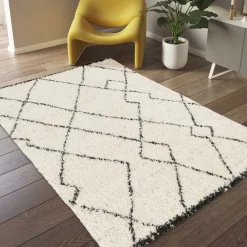 Unamourdetapis - Tapis shaggy 80x150 rectangle tissé noir et crème motif berbère croma 12 Online