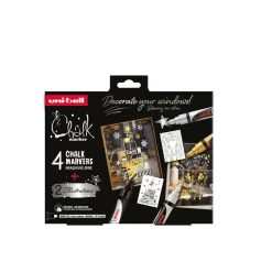 uni Ball Peinture Et Beaux-Arts | - Coffret de 4 marqueurs à craie Chalk Marker PWE5M - 4 coloris de fête