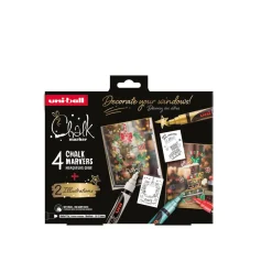 uni Ball Peinture Et Beaux-Arts | - Coffret de 4 marqueurs à craie Chalk Marker PWE5M - 4 coloris de Noël