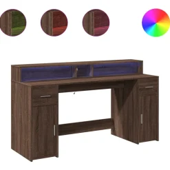 Vidaxl Mercerie | - Bureau et lumières led chêne marron bois d'ingénierie