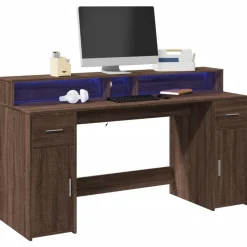 Vidaxl Mercerie | - Bureau et lumières led chêne marron bois d'ingénierie