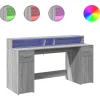 VidaXL Mercerie | - Bureau et lumières led sonoma gris 160x55x91 cm bois ingénierie