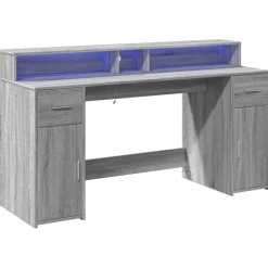 VidaXL Mercerie | - Bureau et lumières led sonoma gris 160x55x91 cm bois ingénierie